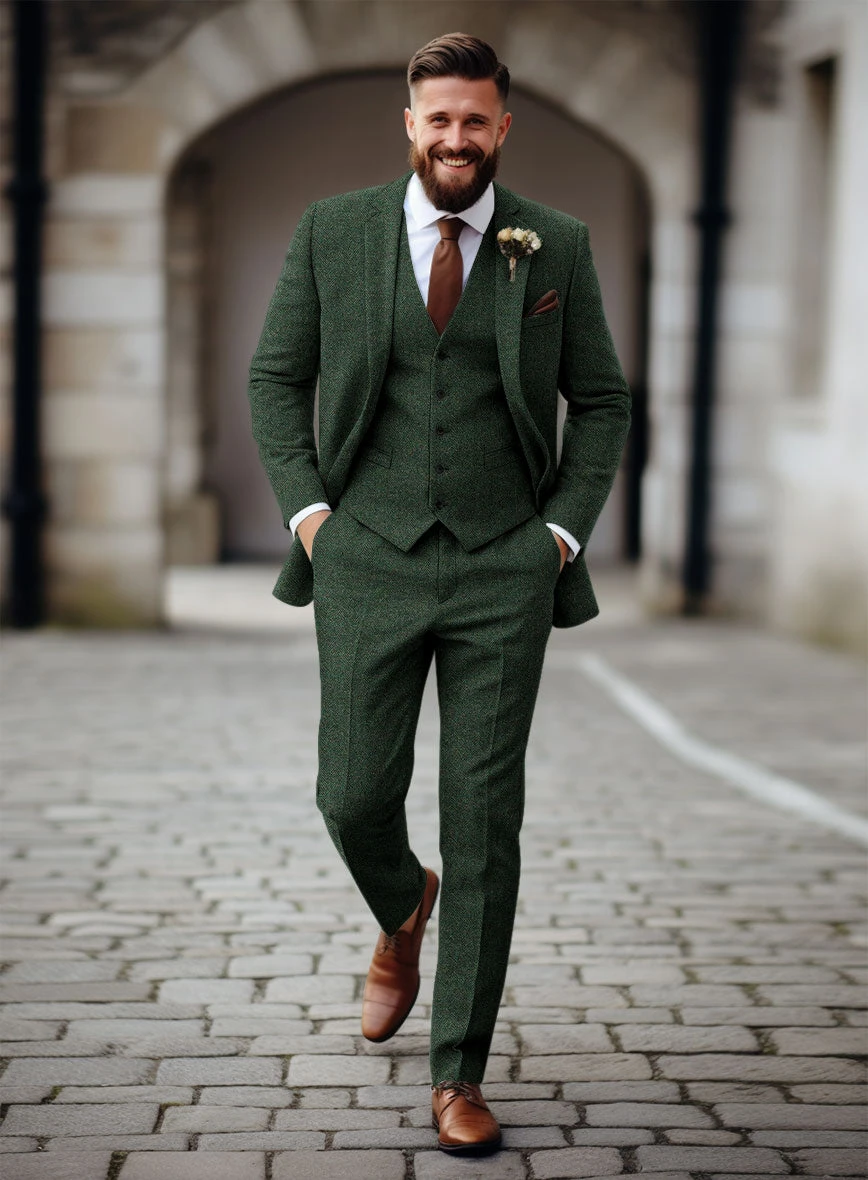 Bottle Green Herringbone Tweed Suit 1 Bottle Green Herringbone Tweed Suit