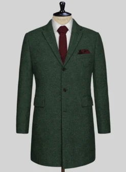 Bottle Green Herringbone Tweed Overcoat