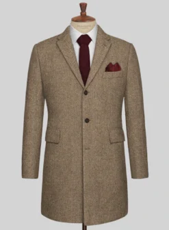 Irish Brown Herringbone Tweed Overcoat