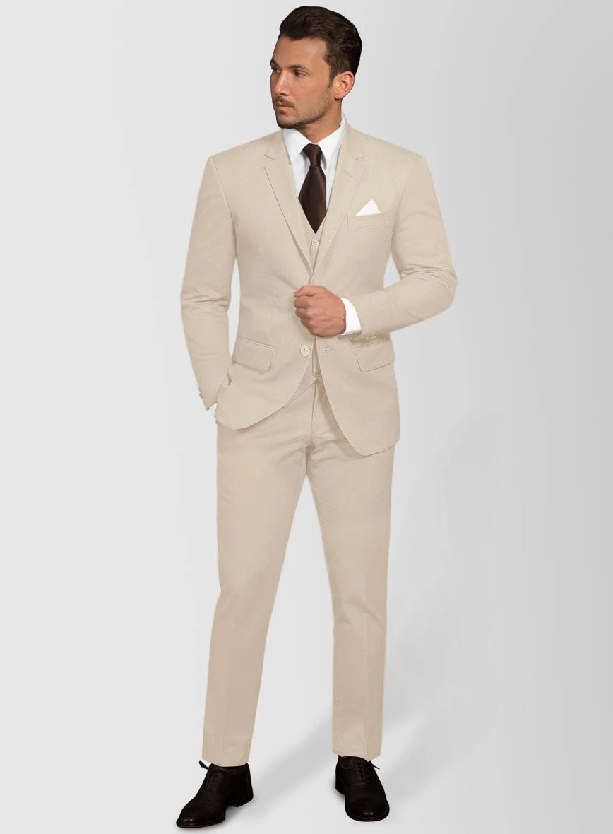 Beige Cotton Power Stretch Chino Suit 2 Beige Cotton Power Stretch Chino Suit - Image 2