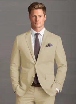 Beige Feather Cotton Canvas Stretch Suit -Studiosuits Shop beigefeathercottocanvasstretchsuitlk 3