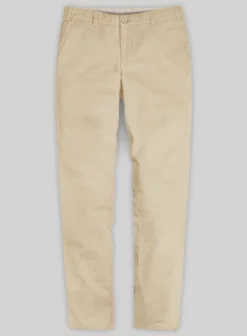 Washed Beige Feather Cotton Canvas Stretch Chino Pants