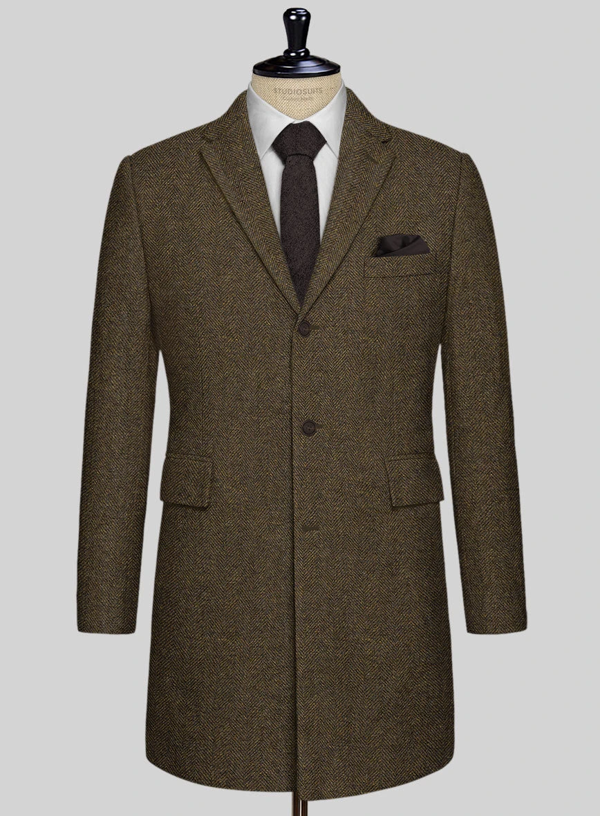 Bottle Brown Herringbone Tweed Overcoat 1 Bottle Brown Herringbone Tweed Overcoat