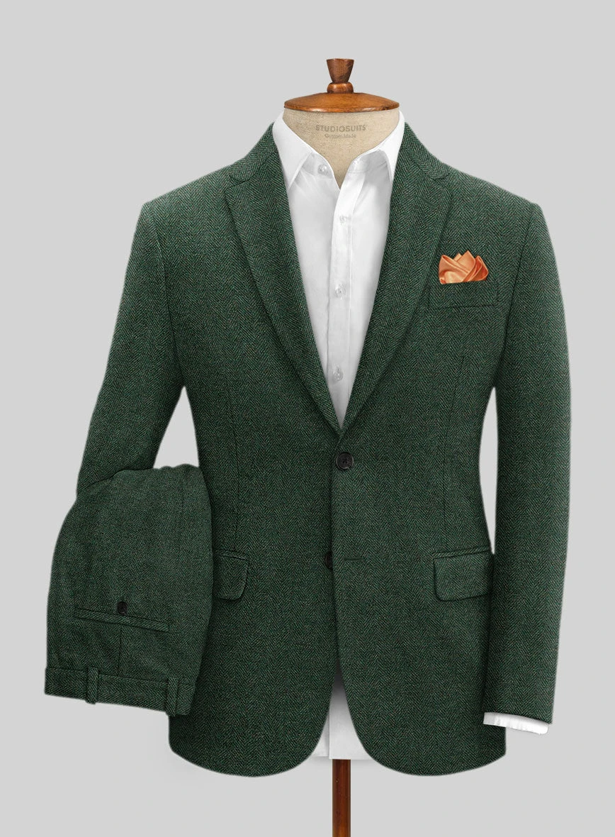Bottle Green Herringbone Tweed Suit 2 Bottle Green Herringbone Tweed Suit - Image 2