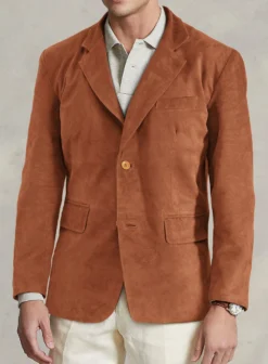 Burnt Orange Suede Leather Blazer -Studiosuits Shop burntorangesuedeleatherblazerlk 3