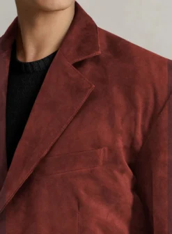 Burnt Red Suede Leather Blazer -Studiosuits Shop burntredsuedeleatherblazerlk 2