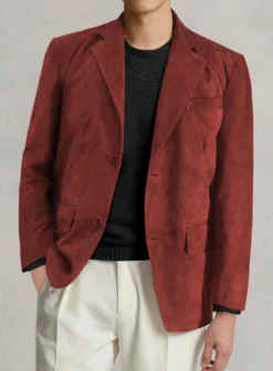 Burnt Red Suede Leather Blazer -Studiosuits Shop burntredsuedeleatherblazerlk 4
