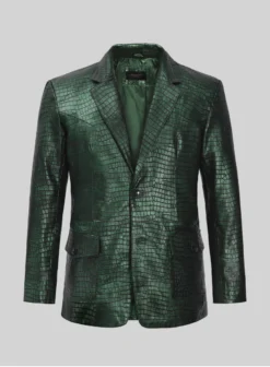 Croc Metallic Green Western Leather Blazer