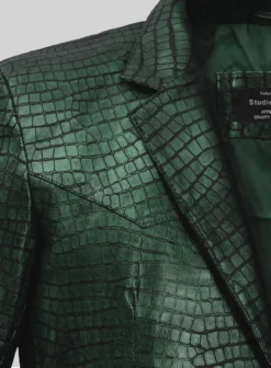 Croc Metallic Green Western Leather Blazer -Studiosuits Shop crocmetallicgreenwesternleatherblazer 2