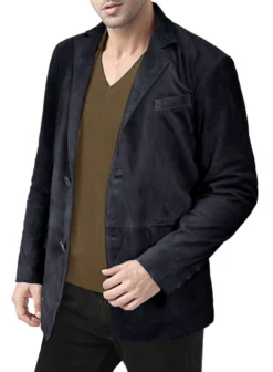 Dark Blue Suede Leather Blazer -Studiosuits Shop darkbluesuedeleatherblazer 4