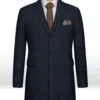 Deep Blue Herringbone Tweed Overcoat