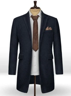 Deep Blue Herringbone Tweed Overcoat -Studiosuits Shop deepblueherringbonetweedovercoatlookooo 2