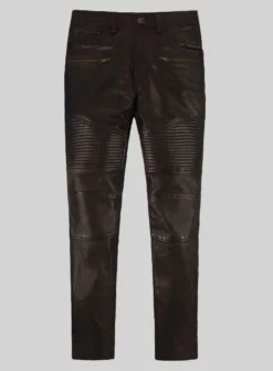 Delphic Soft Dark Brown Biker Leather Jeans