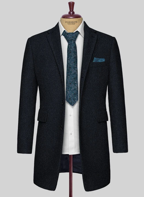 Deep Blue Heavy Tweed Overcoat 4 Deep Blue Heavy Tweed Overcoat - Image 4