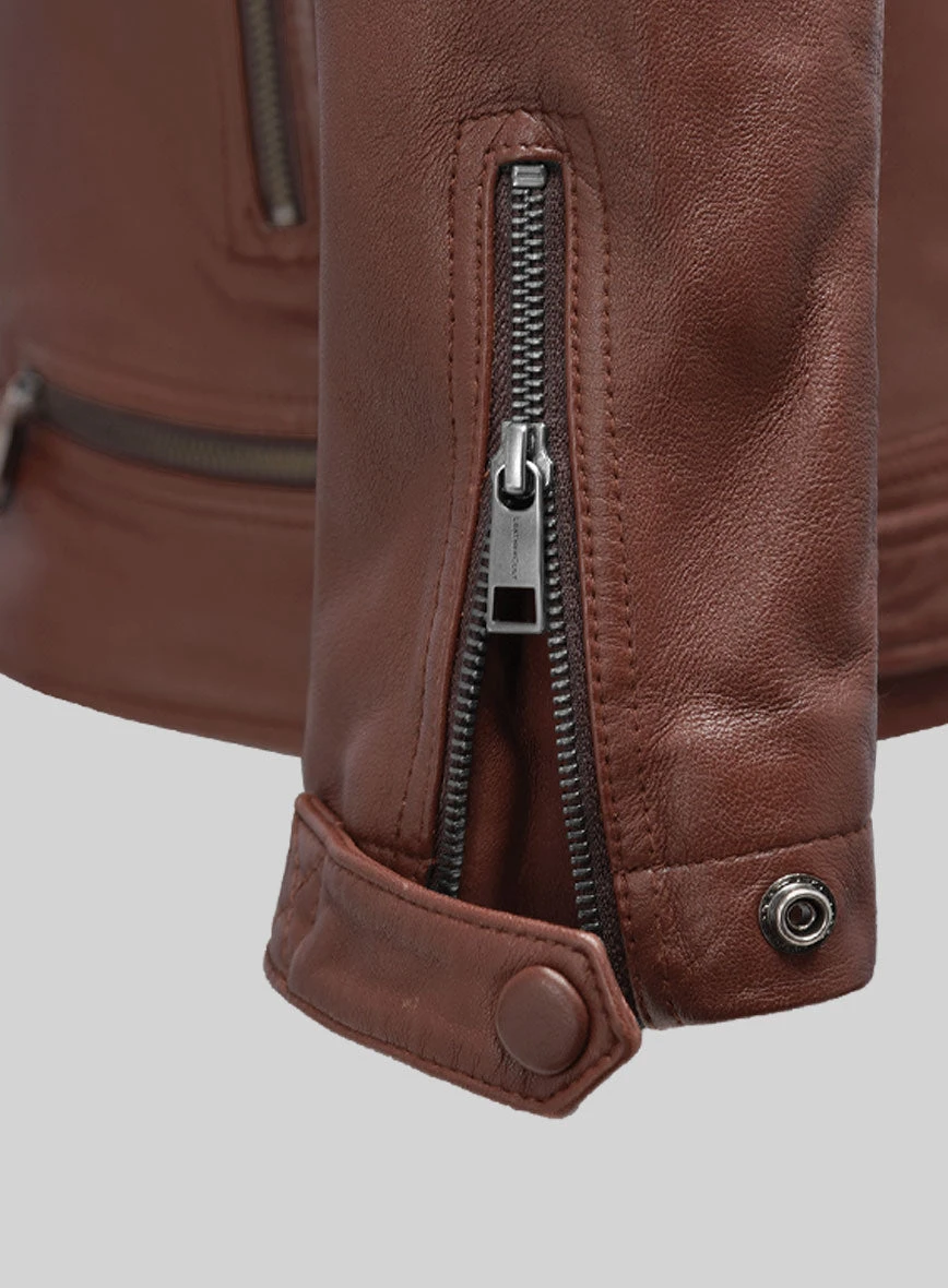 Emberstrike Tan Biker Leather Jacket 5 Emberstrike Tan Biker Leather Jacket - Image 5