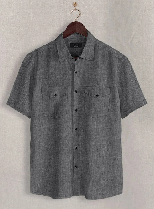 European Anchor Gray Linen Western Style Shirt 1 European Anchor Gray Linen Western Style Shirt
