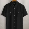 European Black Linen Western Style Shirt