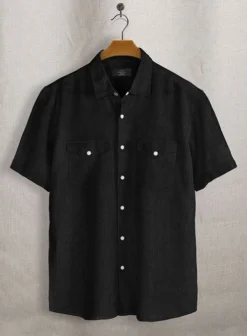 European Black Linen Western Style Shirt