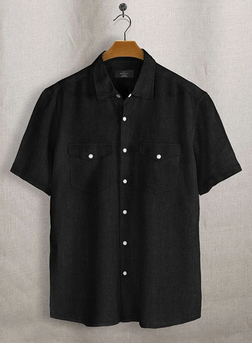 European Black Linen Western Style Shirt 1 European Black Linen Western Style Shirt