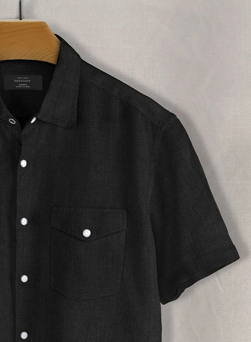 European Black Linen Western Style Shirt 2 European Black Linen Western Style Shirt - Image 2