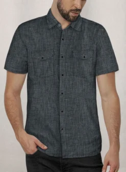 European Ash Gray Linen Western Style Shirt -Studiosuits Shop europnashgraylinenweststyleshirtlk 1 83d6802c 4f9f 4879 8397 a5e03e0d5366