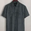 European Ash Gray Linen Western Style Shirt