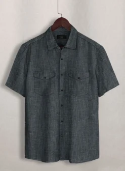 European Ash Gray Linen Western Style Shirt
