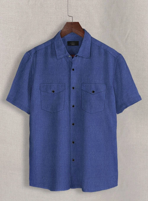 European Cruise Blue Linen Western Style Shirt 1 European Cruise Blue Linen Western Style Shirt