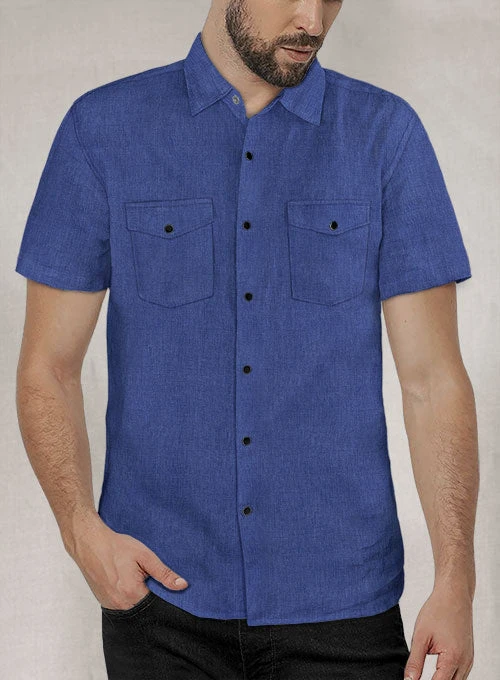 European Cruise Blue Linen Western Style Shirt 3 European Cruise Blue Linen Western Style Shirt - Image 3