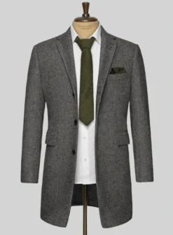 Gray Herringbone Flecks Donegal Tweed Overcoat -Studiosuits Shop grayherringboneflecksdonegaltweedovercoatlk 2