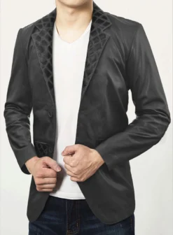 Harper Burnt Charcoal Leather Blazer -Studiosuits Shop harperburntcharcoalleatherblazer 3