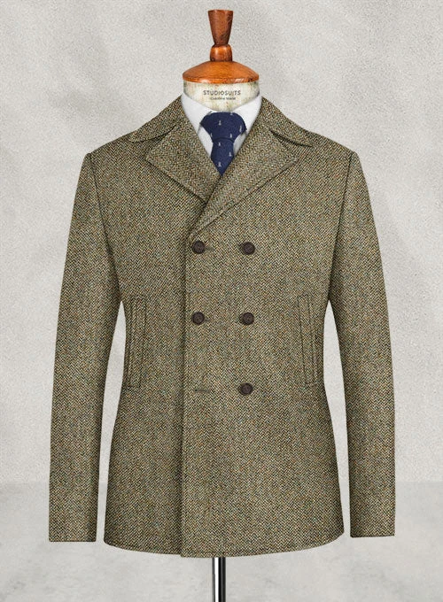 Harris Tweed Barley Brown Pea Coat 1 Harris Tweed Barley Brown Pea Coat