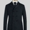 Harris Tweed Dark Blue Herringbone Pea Coat