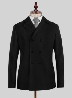 Highlander Heavy Black Herringbone Tweed Pea Coat