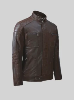 Ignite Moto Brown Leather Jacket -Studiosuits Shop ignitebrownleatherjacketlook 1