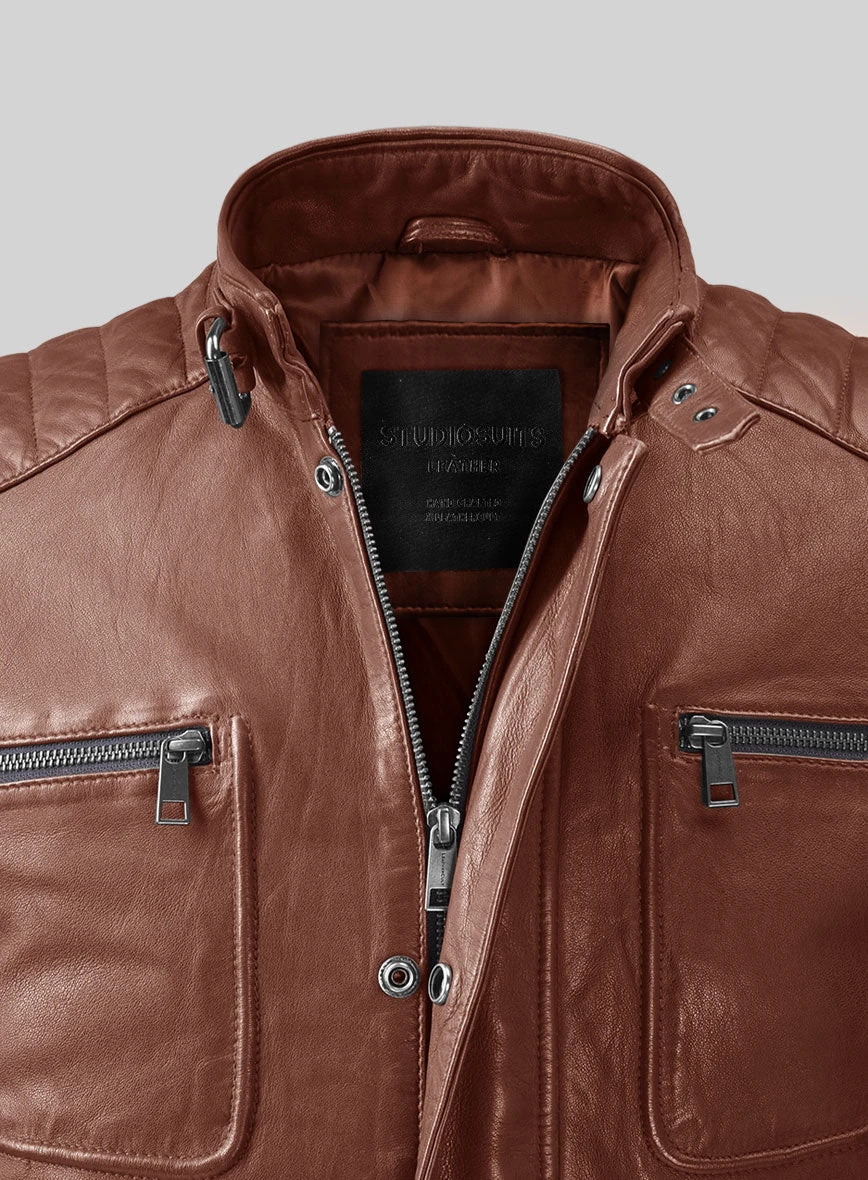 Ignite Moto Tan Leather Jacket 2 Ignite Moto Tan Leather Jacket - Image 2