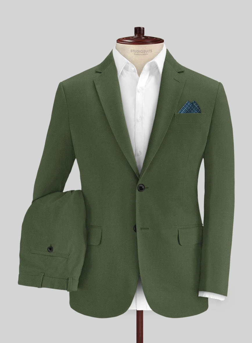 Italian Military Green Cotton Stretch Suit 1 Italian Military Green Cotton Stretch Suit