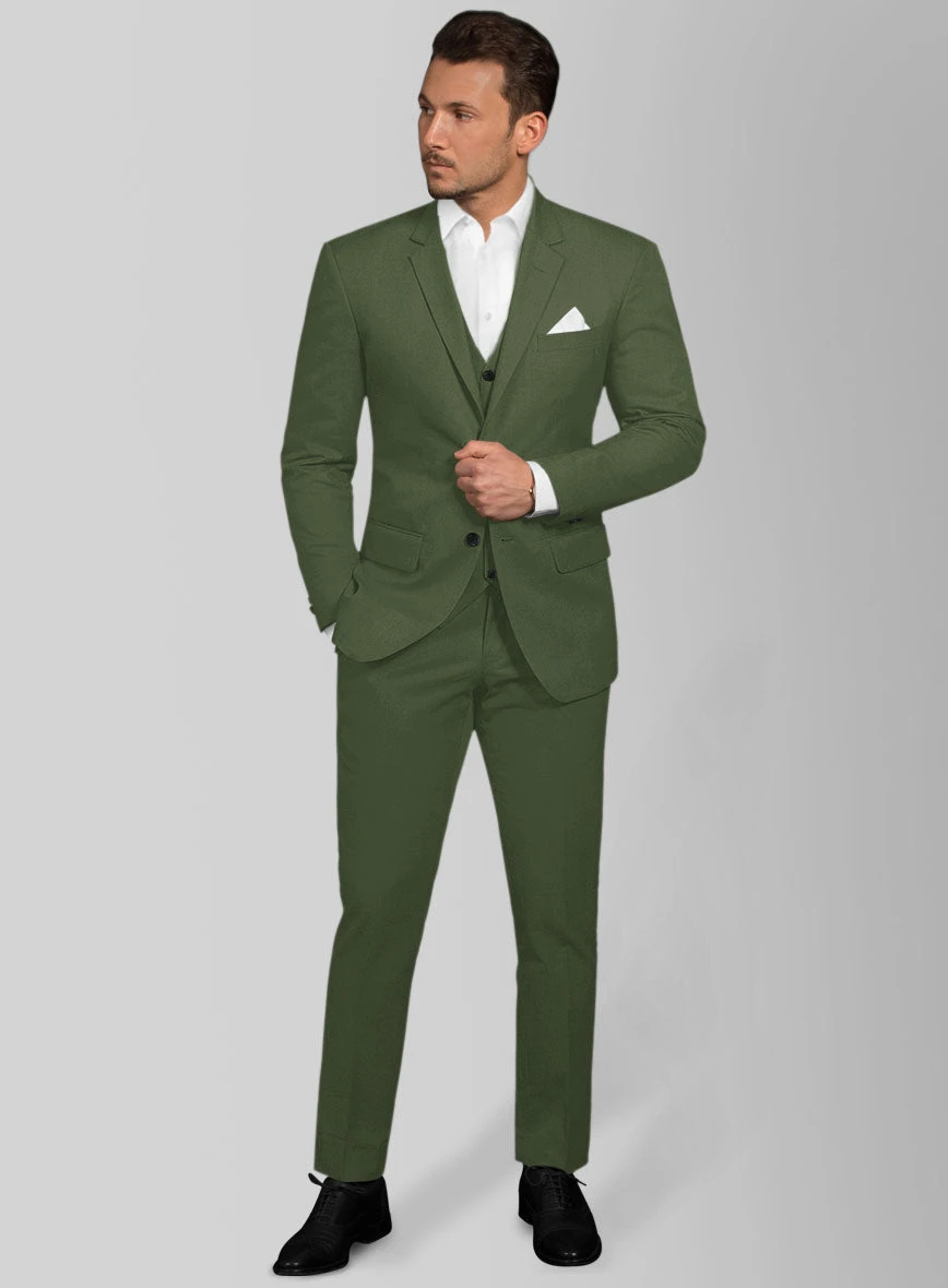 Italian Military Green Cotton Stretch Suit 2 Italian Military Green Cotton Stretch Suit - Image 2