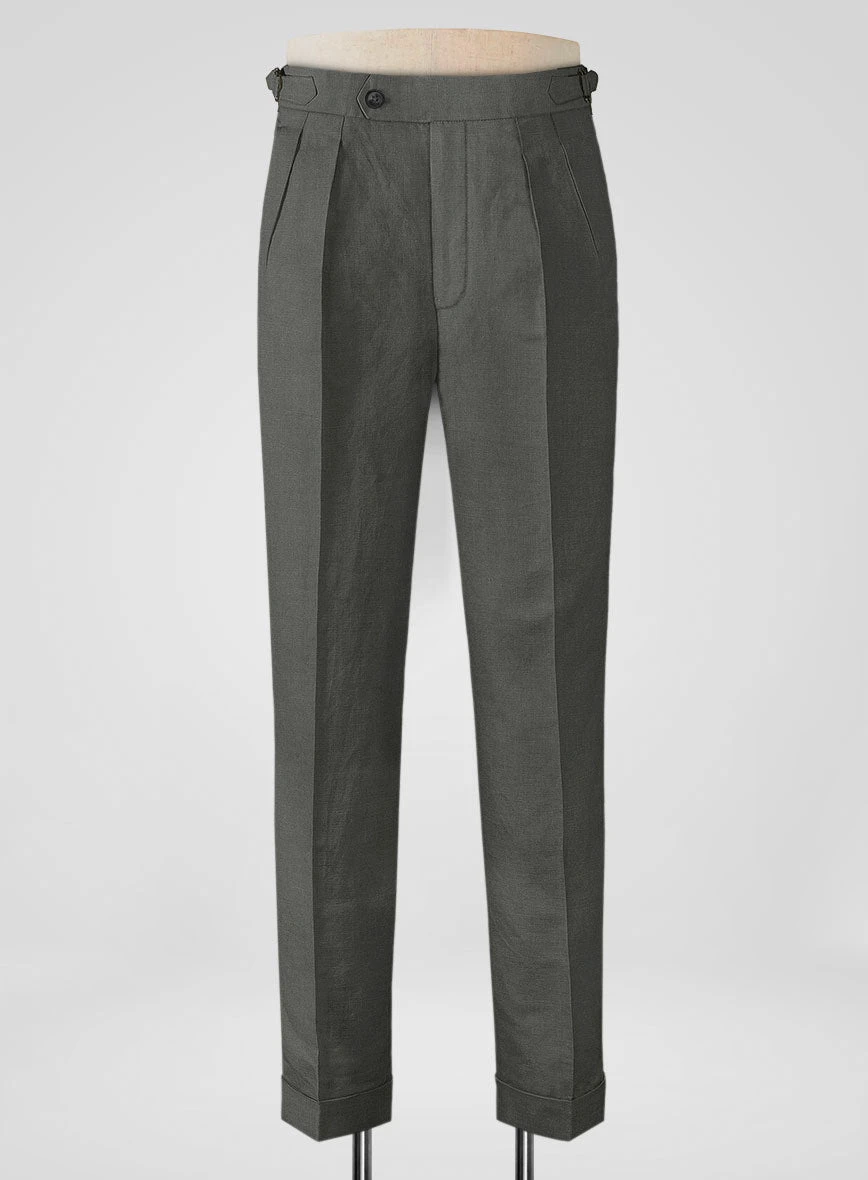 Italian Prato Gray Linen Highland Trousers 1 Italian Prato Gray Linen Highland Trousers