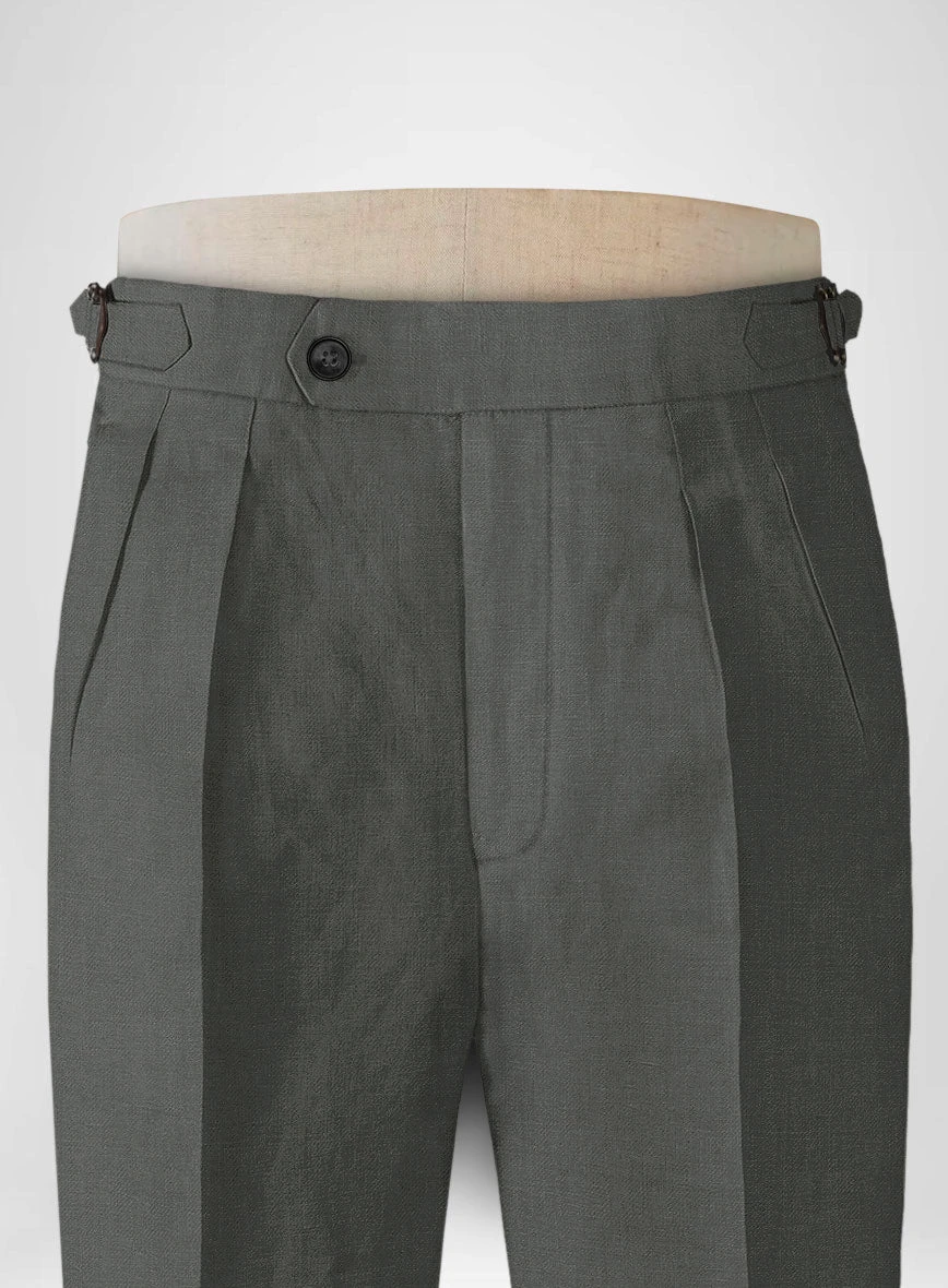 Italian Prato Gray Linen Highland Trousers 2 Italian Prato Gray Linen Highland Trousers - Image 2