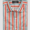 Italian Striped Neon Peach Summer Linen Shirt