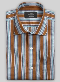 Italian Striped Rust Summer Linen Shirt