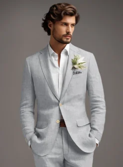 Italian Zod Light Gray Linen Suit -Studiosuits Shop italianzodltgraylinensuitlook 2