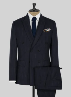 Kingsman Double Breasted Dark Blue Stripe Suit