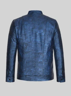 Lustrous Croc Metallic Blue Leather Jacket 8 Lustrous Croc Metallic Blue Leather Jacket -Studiosuits Shop lustrouscrocmetallicblueleatherjkt 1
