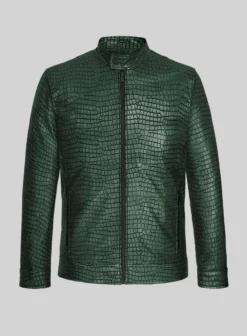 Lustrous Croc Metallic Green Leather Jacket