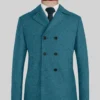 Naples Teal Blue Tweed Pea Coat