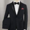 Napolean Dark Blue Herrringbone Wool Tuxedo Suit