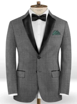 Napolean Sharkskin Gray Wool Tuxedo Suit -Studiosuits Shop napoleansharkskingraywooltuxedosuitlook 1