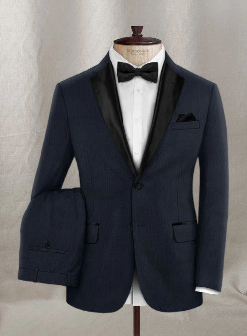 Napolean Navy Herringbone Wool Tuxedo Suit 1 Napolean Navy Herringbone Wool Tuxedo Suit